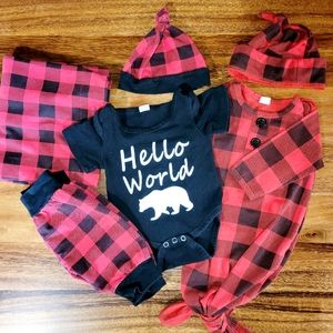 Baby bundle of red plaid clothes and blanket!